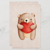 Cute Teddy Bear die een rood hart draagt Briefpapier (Voorkant / Achterkant)