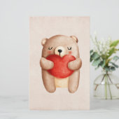 Cute Teddy Bear die een rood hart draagt Briefpapier (Staand voorkant)