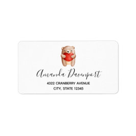 Cute Teddy Bear die een rood hart draagt Etiket