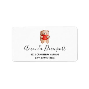 Cute Teddy Bear die een rood hart draagt Etiket