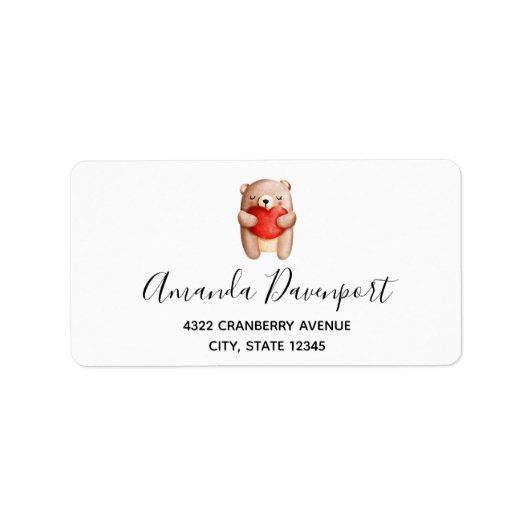 Cute Teddy Bear die een rood hart draagt Etiket (Voorkant)