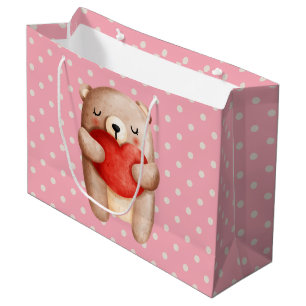 Cute Teddy Bear die een rood hart draagt Groot Cadeauzakje