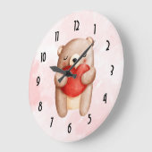 Cute Teddy Bear die een rood hart draagt Grote Klok (Hoek)