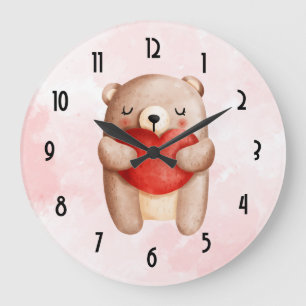 Cute Teddy Bear die een rood hart draagt Grote Klok
