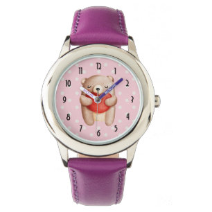 Cute Teddy Bear die een rood hart draagt Horloge
