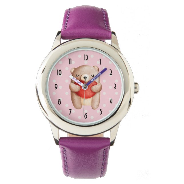 Cute Teddy Bear die een rood hart draagt Horloge (Voorkant)
