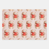 Cute Teddy Bear die een rood hart draagt Inpakpapier Vel (Voorkant)