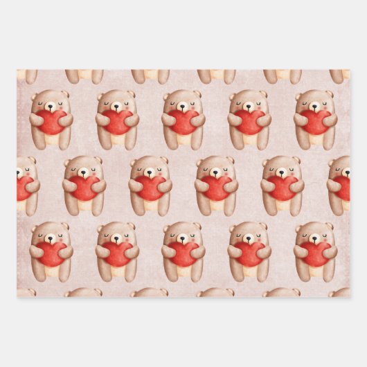 Cute Teddy Bear die een rood hart draagt Inpakpapier Vel (Voorkant)