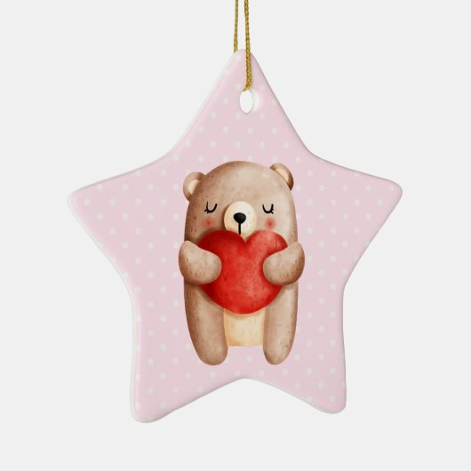 Cute Teddy Bear die een rood hart draagt Keramisch Ornament (Rechts)