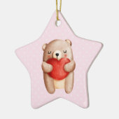 Cute Teddy Bear die een rood hart draagt Keramisch Ornament (Links)