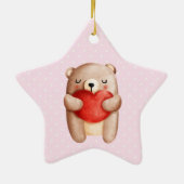 Cute Teddy Bear die een rood hart draagt Keramisch Ornament (Achterkant)
