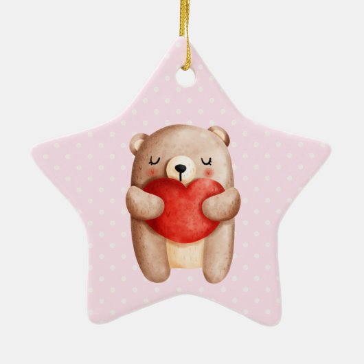 Cute Teddy Bear die een rood hart draagt Keramisch Ornament (Achterkant)
