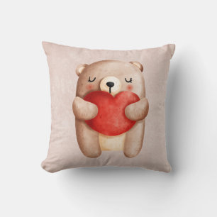 Cute Teddy Bear die een rood hart draagt Kussen