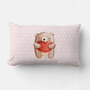 Cute Teddy Bear die een rood hart draagt Kussen