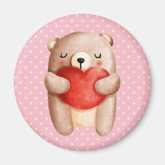 Cute Teddy Bear die een rood hart draagt Magneet (Voorkant)