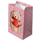Cute Teddy Bear die een rood hart draagt Medium Cadeauzakje (Achterkant Gekanteld)
