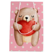 Cute Teddy Bear die een rood hart draagt Medium Cadeauzakje (Achterkant)