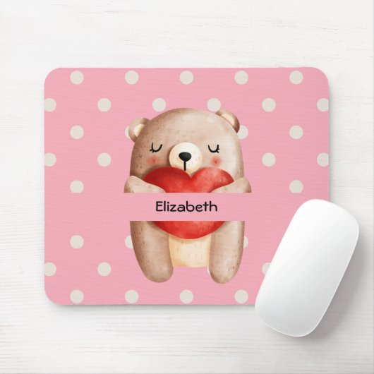 Cute Teddy Bear die een rood hart draagt Muismat (Met muis)