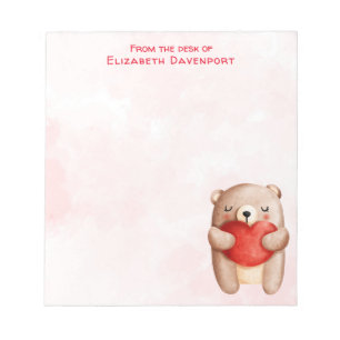 Cute Teddy Bear die een rood hart draagt Notitieblok