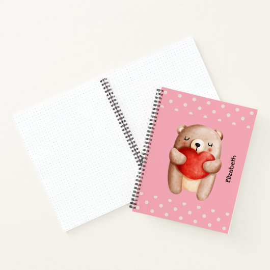 Cute Teddy Bear die een rood hart draagt Notitieboek (Binnen)