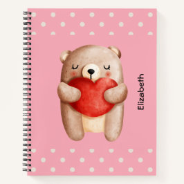 Cute Teddy Bear die een rood hart draagt Notitieboek
