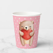 Cute Teddy Bear die een rood hart draagt Papieren Bekers (Achterkant)