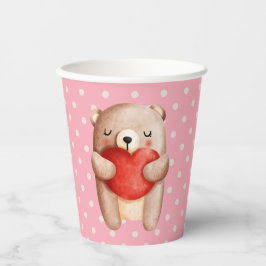 Cute Teddy Bear die een rood hart draagt Papieren Bekers