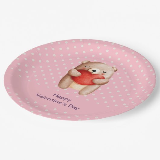 Cute Teddy Bear die een rood hart draagt Papieren Bordje (Gekanteld)