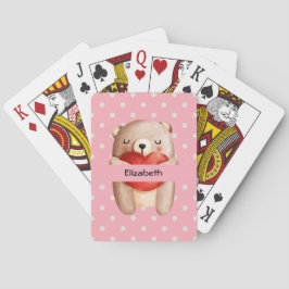 Cute Teddy Bear die een rood hart draagt Pokerkaarten