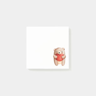 Cute Teddy Bear die een rood hart draagt Post-it® Notes