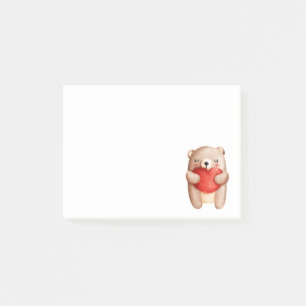Cute Teddy Bear die een rood hart draagt Post-it® Notes
