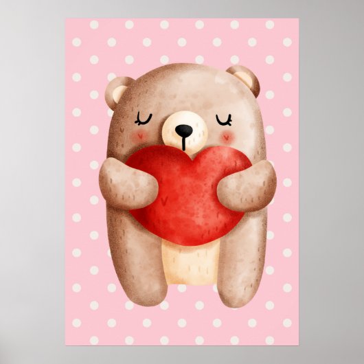 Cute Teddy Bear die een rood hart draagt Poster (Voorkant)
