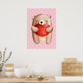 Cute Teddy Bear die een rood hart draagt Poster (Keuken)