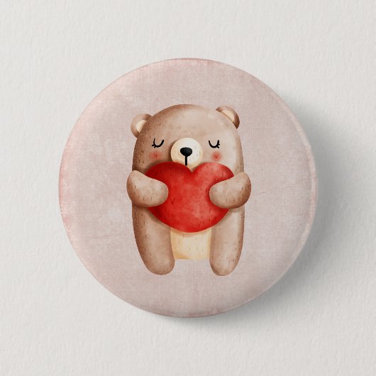 Cute Teddy Bear die een rood hart draagt Ronde Button 5,7 Cm (Voorkant)