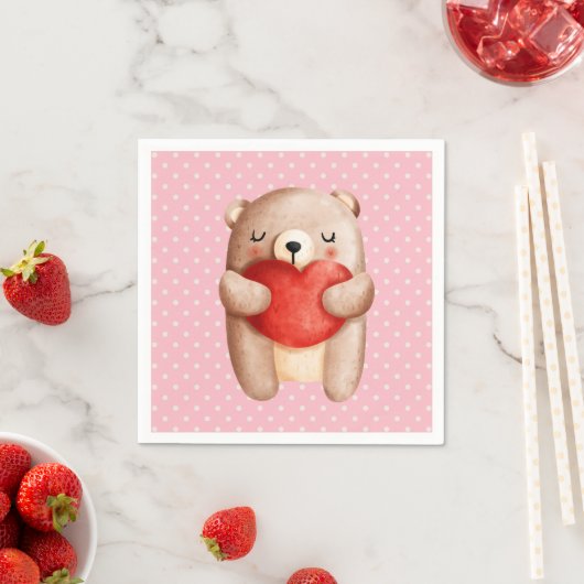 Cute Teddy Bear die een rood hart draagt Servet (Insitu)