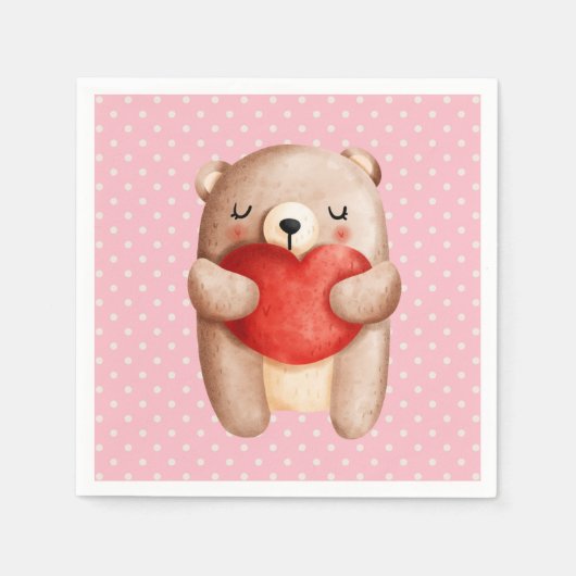 Cute Teddy Bear die een rood hart draagt Servet (Voorkant)