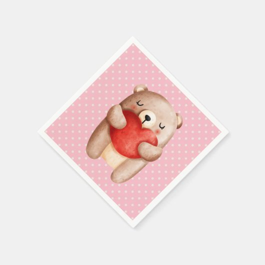 Cute Teddy Bear die een rood hart draagt Servet (Hoek)