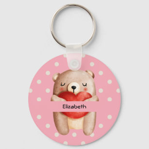 Cute Teddy Bear die een rood hart draagt Sleutelhanger