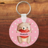 Cute Teddy Bear die een rood hart draagt Sleutelhanger (Voorkant)