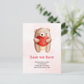Cute Teddy Bear die een rood hart draagt sparen de Uitnodiging Briefkaart (Staand voorkant)