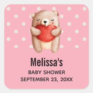 Cute Teddy Bear die een rood hart draagt sparen de Vierkante Sticker