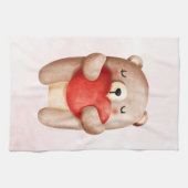 Cute Teddy Bear die een rood hart draagt Theedoek (Horizontaal)
