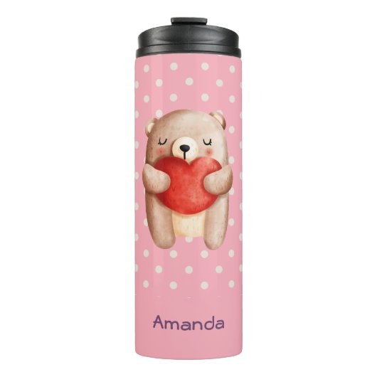 Cute Teddy Bear die een rood hart draagt Thermosbeker (Voorkant)
