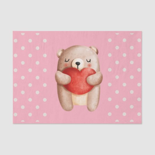 Cute Teddy Bear die een rood hart draagt Tissuepapier (Voorkant)