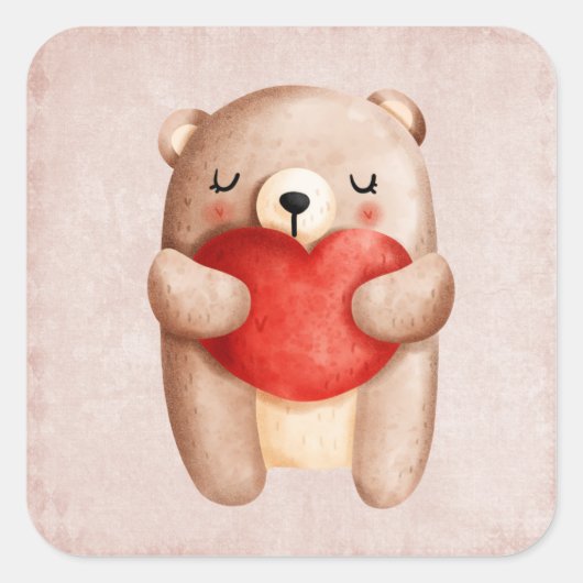 Cute Teddy Bear die een rood hart draagt Vierkante Sticker (Voorkant)