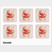 Cute Teddy Bear die een rood hart draagt Vierkante Sticker (Vel)