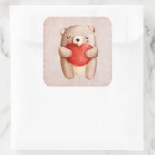 Cute Teddy Bear die een rood hart draagt Vierkante Sticker (Tas)