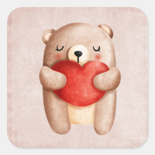 Cute Teddy Bear die een rood hart draagt Vierkante Sticker