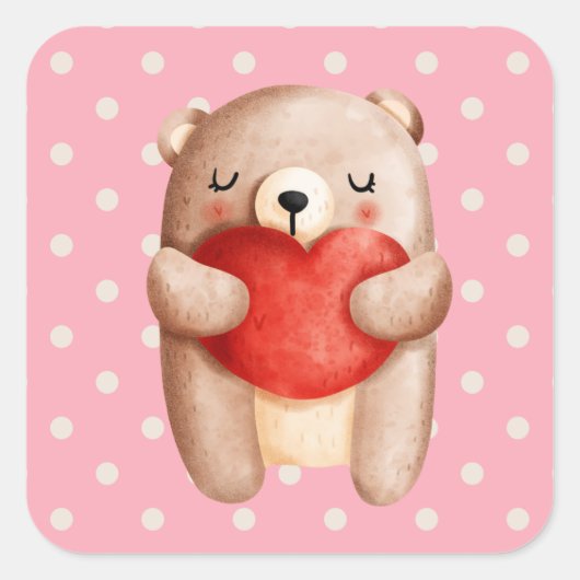 Cute Teddy Bear die een rood hart draagt Vierkante Sticker (Voorkant)