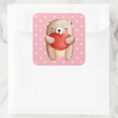Cute Teddy Bear die een rood hart draagt Vierkante Sticker (Tas)